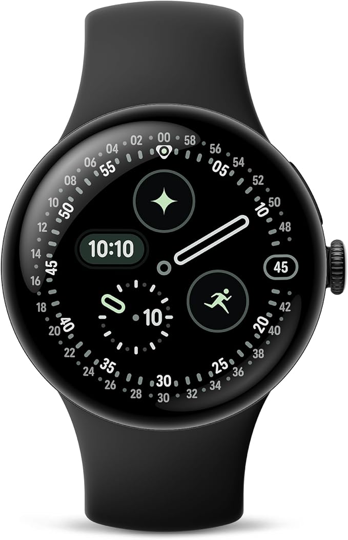 Google Pixel Watch 4 (45mm) - Android - 2 Years of Data -Heart Rate,Sleep & Fitness Tracking - 40hr Battery - Matte Black Aluminum Case - Obsidian Active Band - LTE (2025) -Google Pixel Watch app
