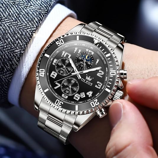 OLEVS Watches for Men Stainless Steel Dress Men Watch with Date Big Face