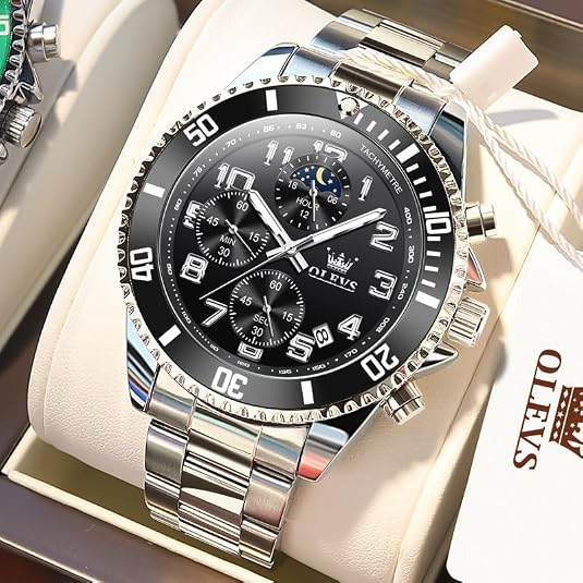 OLEVS Watches for Men Stainless Steel Dress Men Watch with Date Big Face