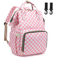 Dezcrab Checkered Pink Baby Diaper Bag Backpack for Women Large Capacity Waterproof Maternity Travel Nappy Backpacks with Stroller Straps