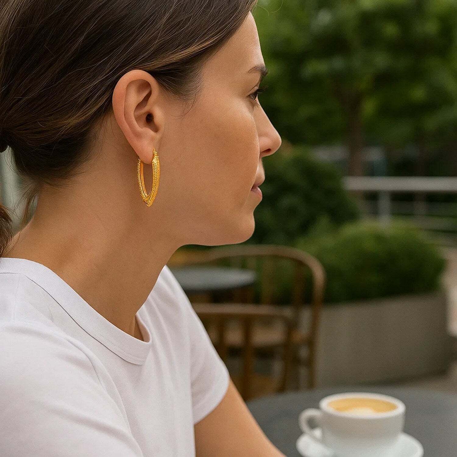 14k Yellow Gold V Shaped Puffed Hoop Earrings