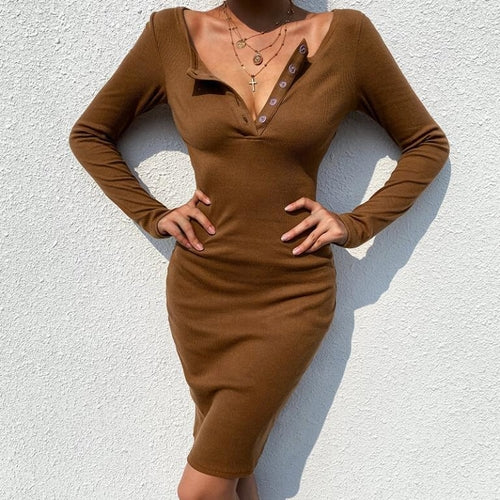 Knitted solid color square neck bodycon dress Women elegant