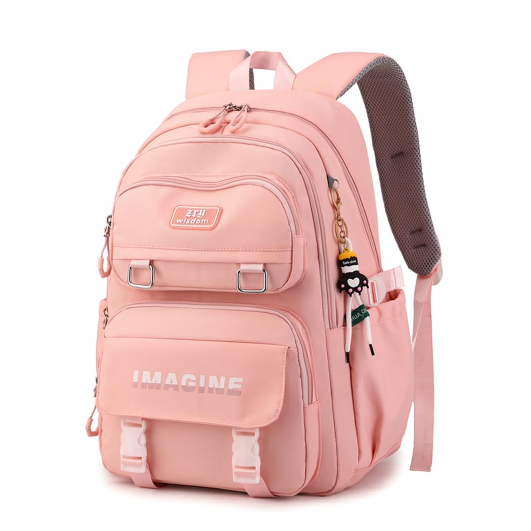 Solid Color Kids Backpacks for Girls School Bags Elementary Bookbags Girls Backpacks Casual Daypacks D-Pink