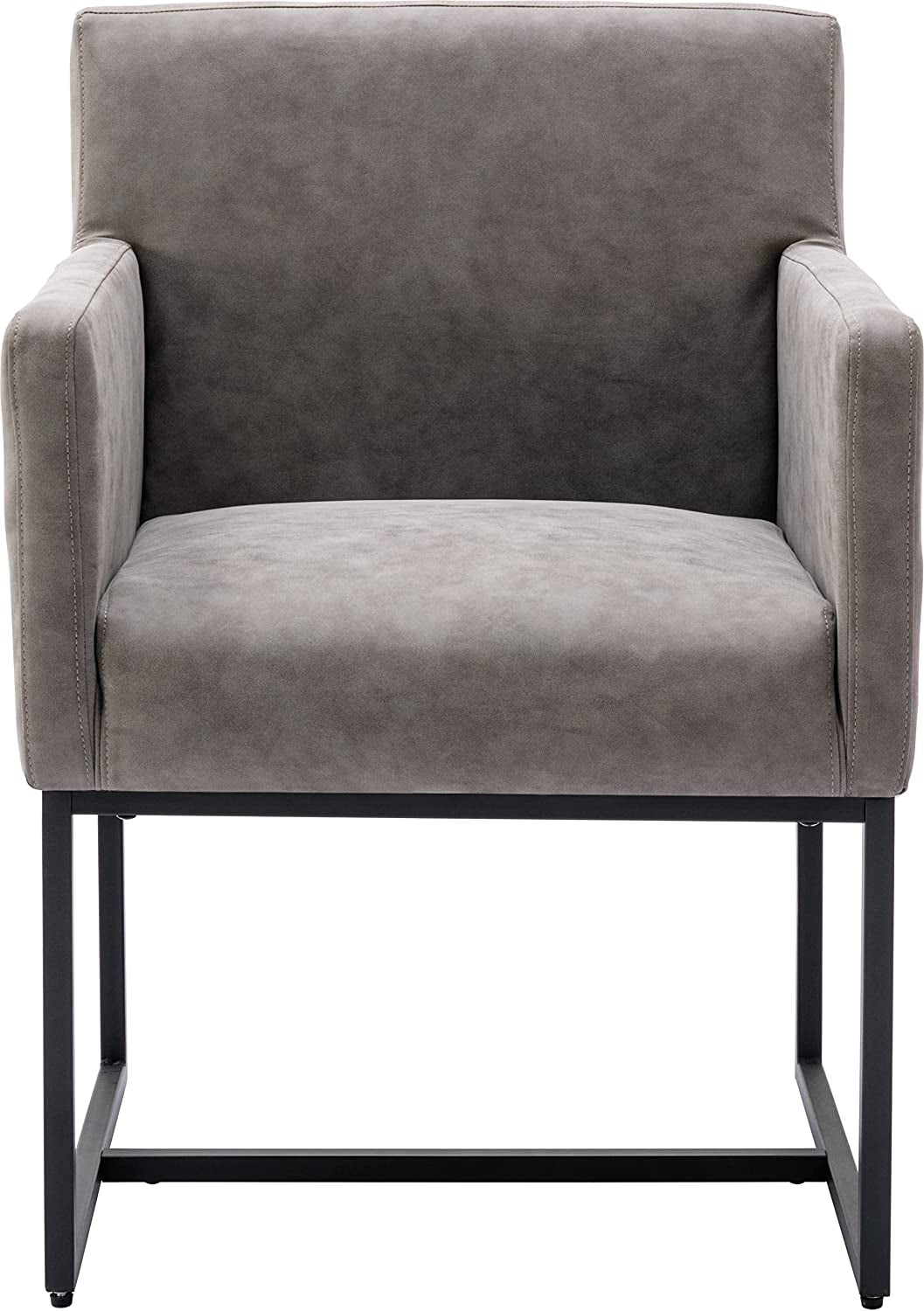 Set Of 4 Grey Upholstered Armchairs With Linen Fabric