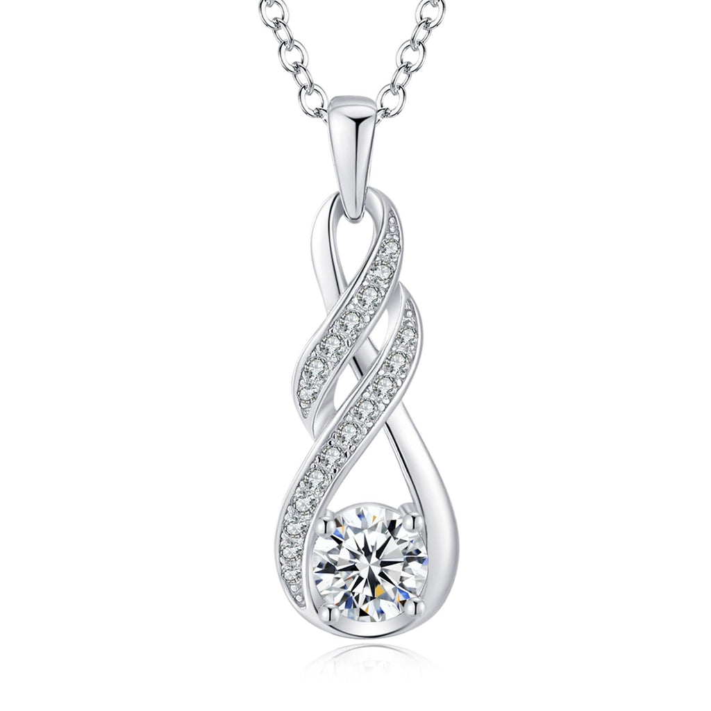 LOCIBLO April Birthstone Necklaces for Women 925 Sterling Silver Infinity Pendant White Gold Cubic Zirconia Necklace Simulated Diamonds Jewelry for Her 16"+2"