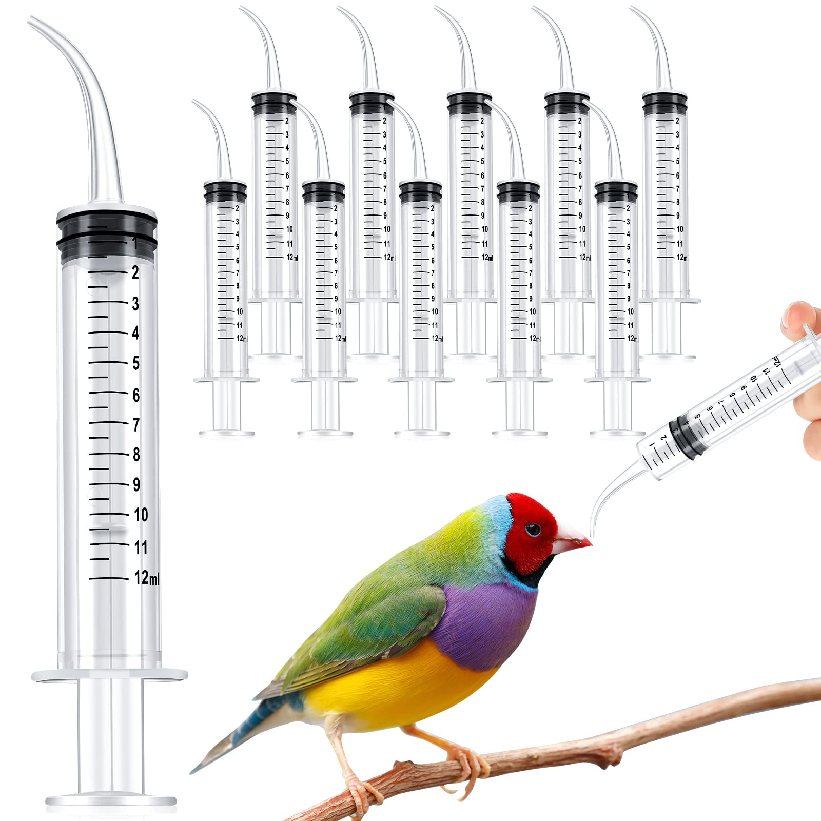 12 Pieces Baby Bird Feeding Syringe 12 ml Pet Liquid Feeding Syringes Kitten Feeder for Small Dogs Cats Puppy Kitten and Other Small Animal Feeding Supplies