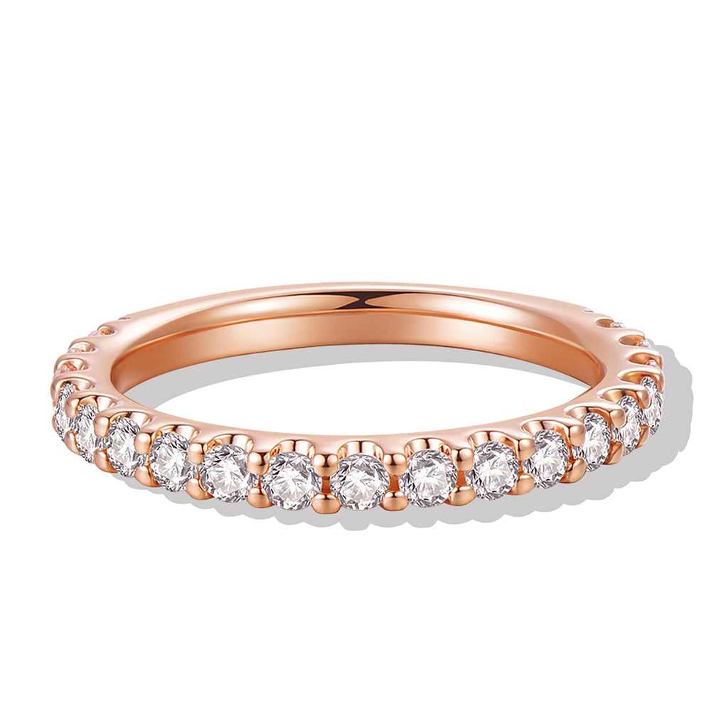HAFEEZ CENTER 14K Gold Moissanite Wedding Band for Women 14K Solid Gold Rings for Women 2.5mm Eternity Moissanite Wedding Band (Rose-Gold 7)