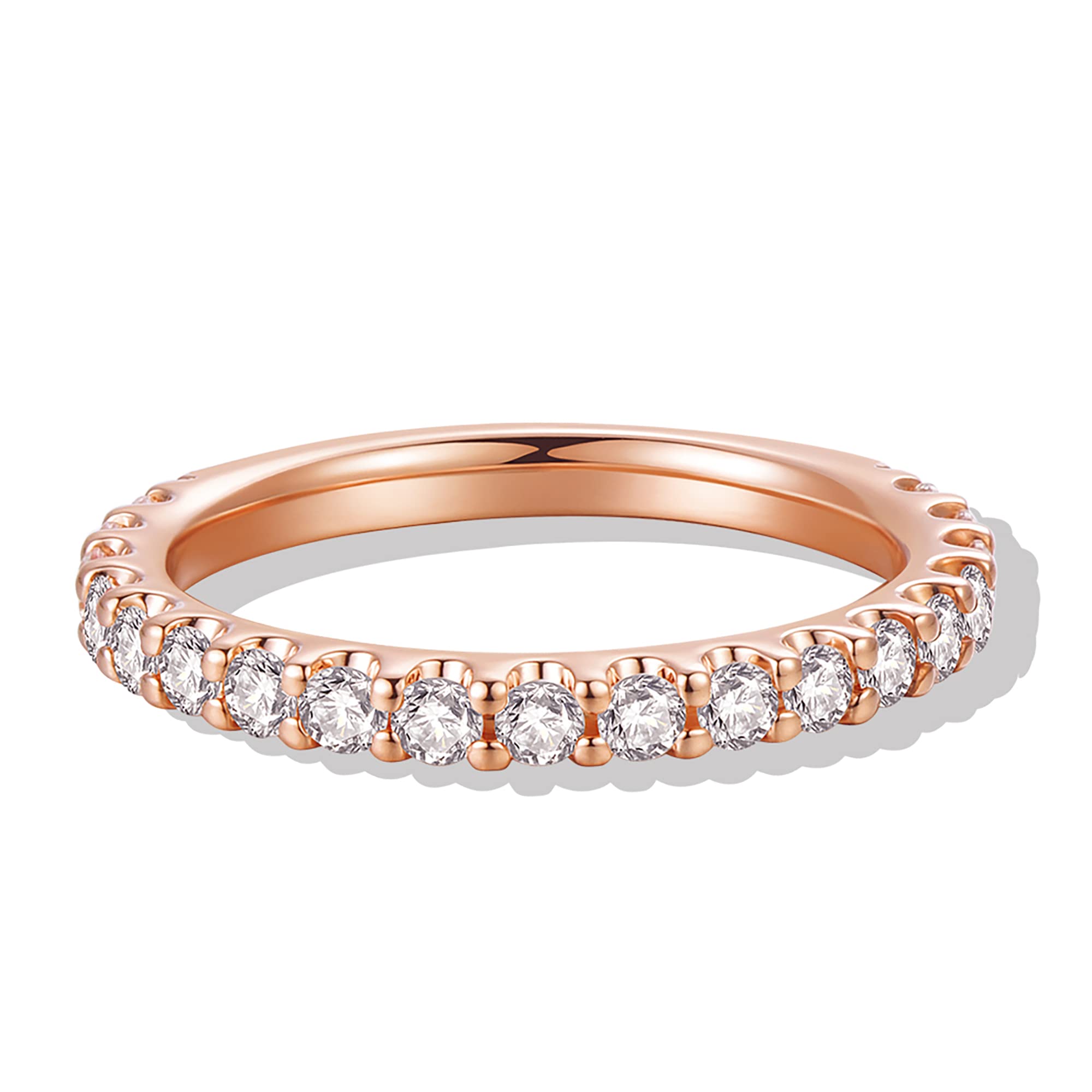 HAFEEZ CENTER 14K Gold Moissanite Wedding Band for Women 14K Solid Gold Rings for Women 2.5mm Eternity Moissanite Wedding Band (Rose-Gold 7)