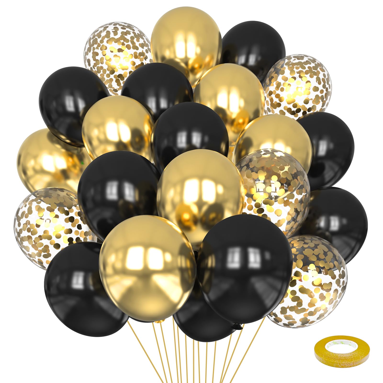 75pcs Black and Gold Balloons 12 Inch Black and Gold Confetti Balloons Gold Latex Balloons for Birthday New YearWeddingGraduation Party Baby Shower Decorations