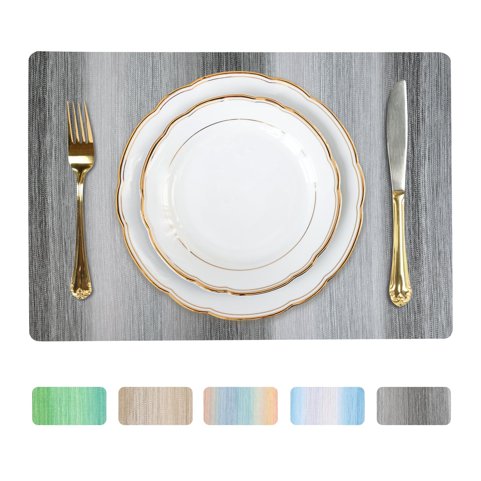 Set of 4 Placemats Waterproof Wipeable Dining Place Mats Vinyl Woven Table Mats for Indoor & Outdoor Easy to Clean