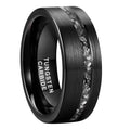 TUTISS 8mm Black Tungsten Rings for Men Women Genuine Meteorite Chip Inlay Fashion Jewelry Engagement Wedding Promise Band Brushed Finish Comfort Fit Size 9.5