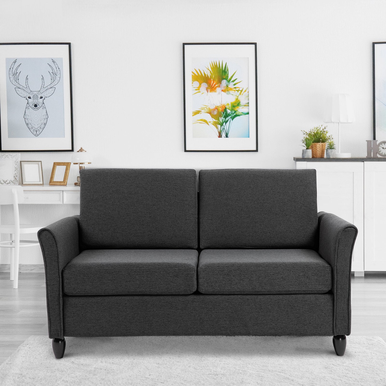 HOMCOM Double Seat 2 Seater Compact Loveseat Couch Linen