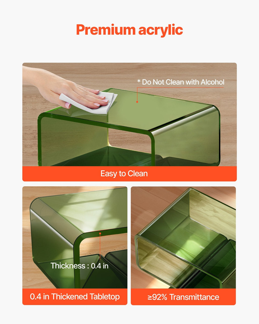 Acrylic Nightstand Side Table, Modern Clear Bedside Table With Storage