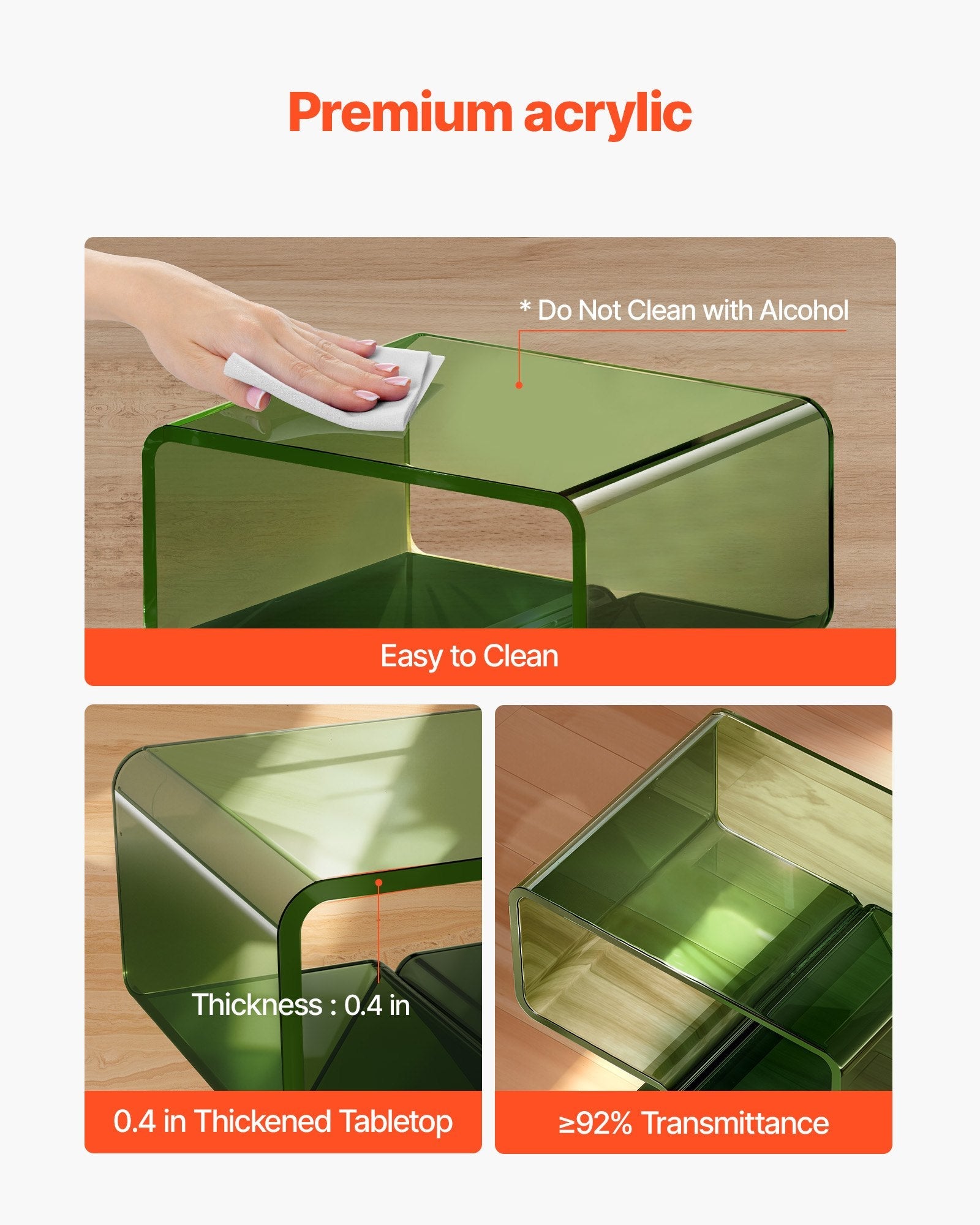 Acrylic Nightstand Side Table, Modern Clear Bedside Table With Storage