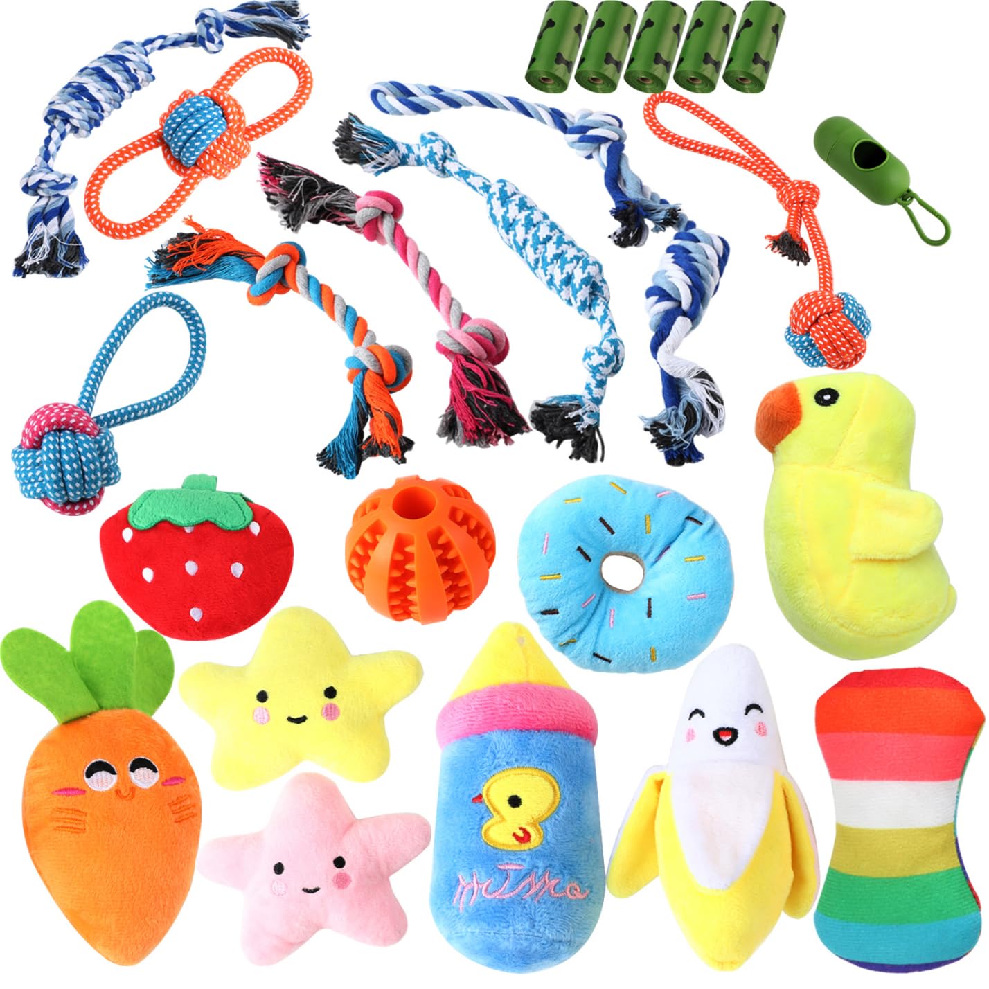 SYLAWE 24 Pack Puppy Chew Toys for Teething All Kinds of Colorful Small Dog Toys Puppy Toys to Keep Them Busy with Plush Squeaky Toys Rope Chew Toys and Dog Treat Ball