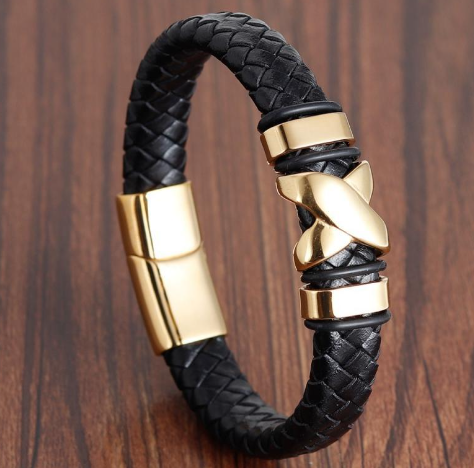 Titanium Leather Weave Men's Bracelet