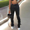 Women's Hem Slit Jeans for Street Fashion Style