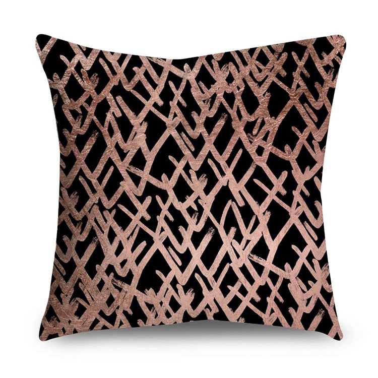 Rose Gold Polyester Pillow Cover with Black Gold Design