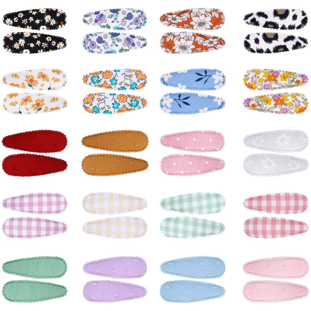 Nydotd 40pcs Girls Hair Clips Floral Print 2.2 inch Baby Toddler Snap Hair Clips Flower Patterns Wrapped by Cloth Hair Barrettes Non Slip Hairpins Hair Accessories for Baby Girls Infants Kids