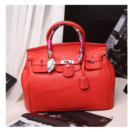 Color: Red with silk scarf - 2021 new women's bag Europe and the United States lock buckle micro-portable rose red temperament bag lychee pattern platinum bag handbag