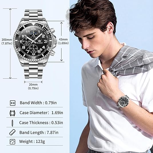 OLEVS Watches for Men Stainless Steel Dress Men Watch with Date Big Face