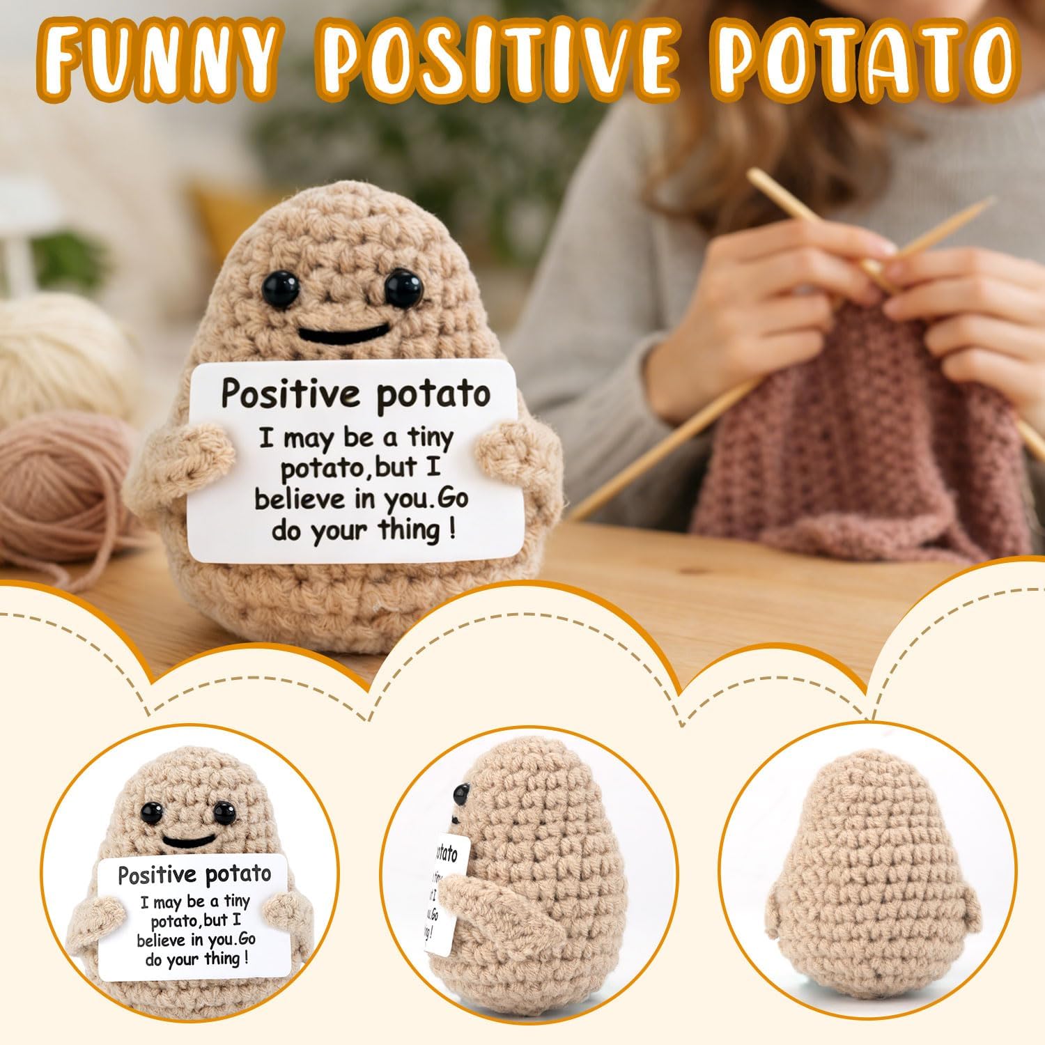 Mini Funny Knitted Wool Potato Toy with Positive Card
