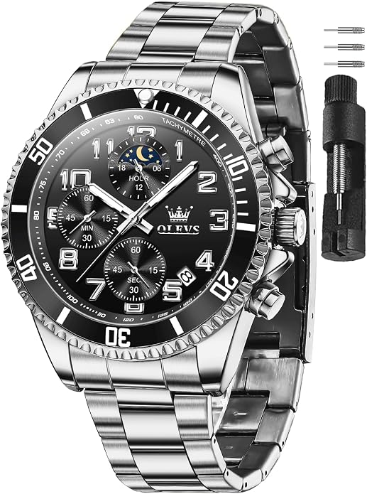 OLEVS Watches for Men Stainless Steel Dress Men Watch with Date Big Face