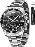 OLEVS Watches for Men Stainless Steel Dress Men Watch with Date Big Face