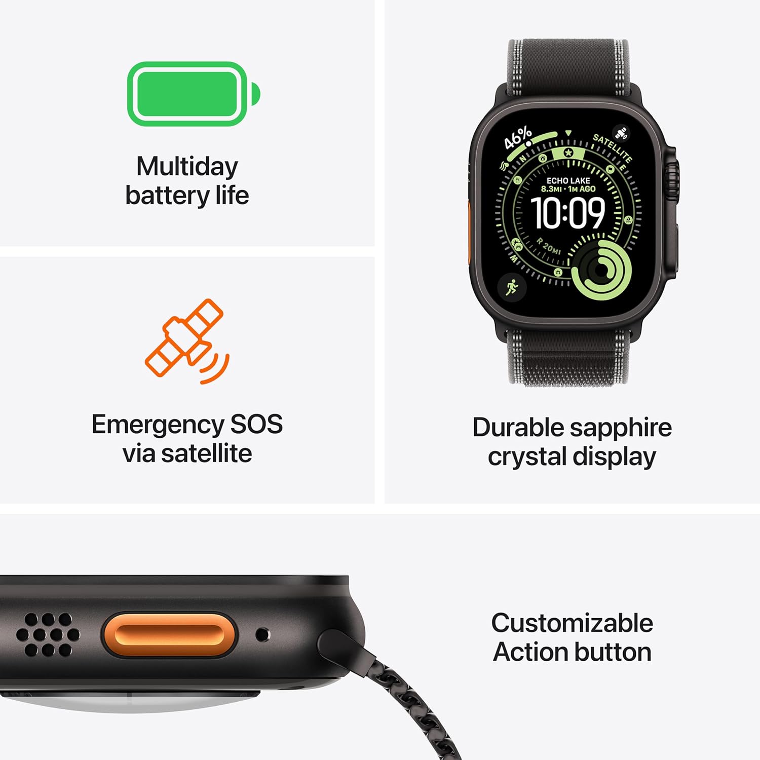 Apple Watch Ultra 3 [GPS + Cellular 49mm] Running & Multisport Smartwatch w/Rugged Titanium Case w/Black Titanium Milanese Loop