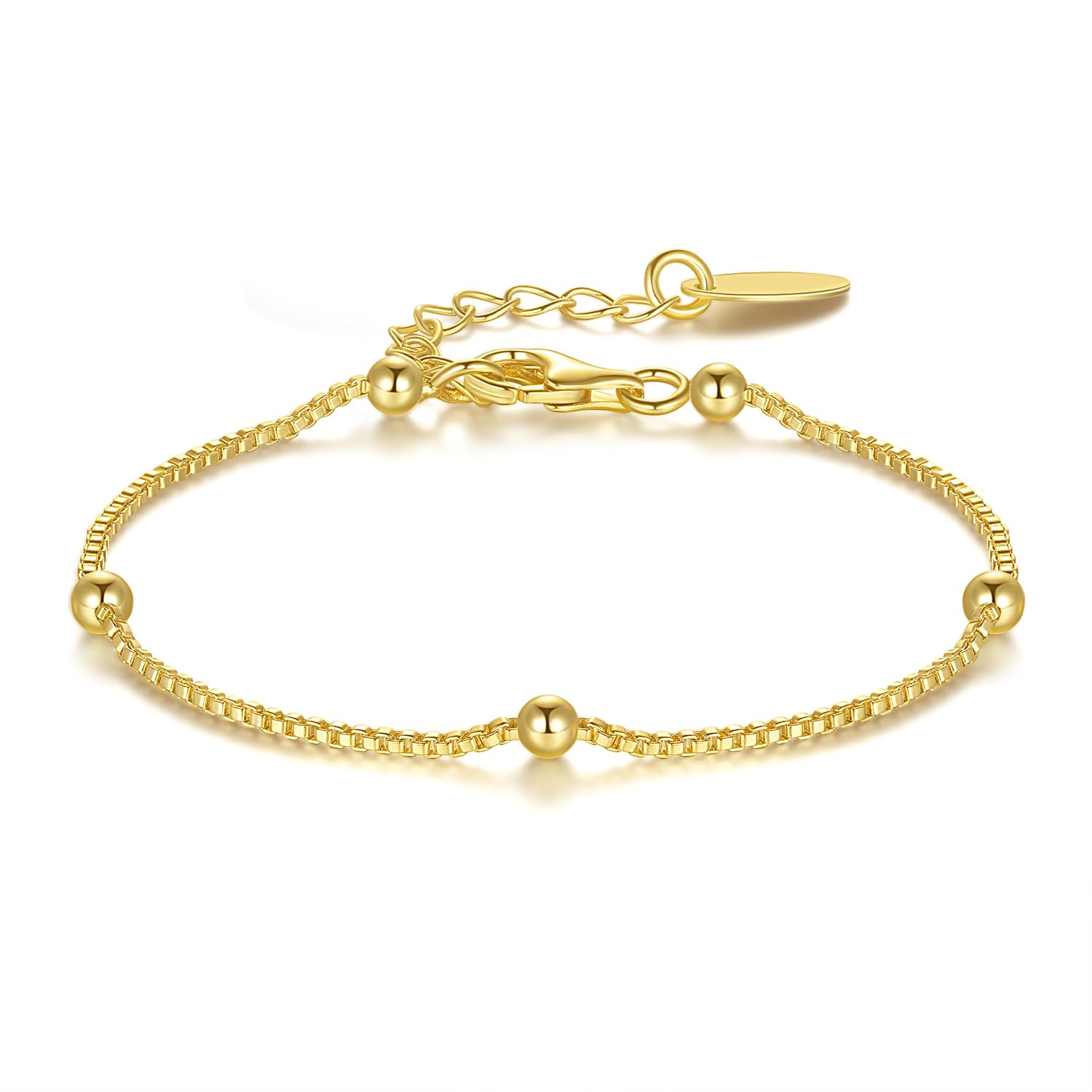 AOZELAN 14K Gold Bracelets for Women Adjustable Women’s Bracelets Ball Station Chain Stackable Bracelets for Women Men Bracelet Jewelry 6.5-9 Inches Including Extension Chain