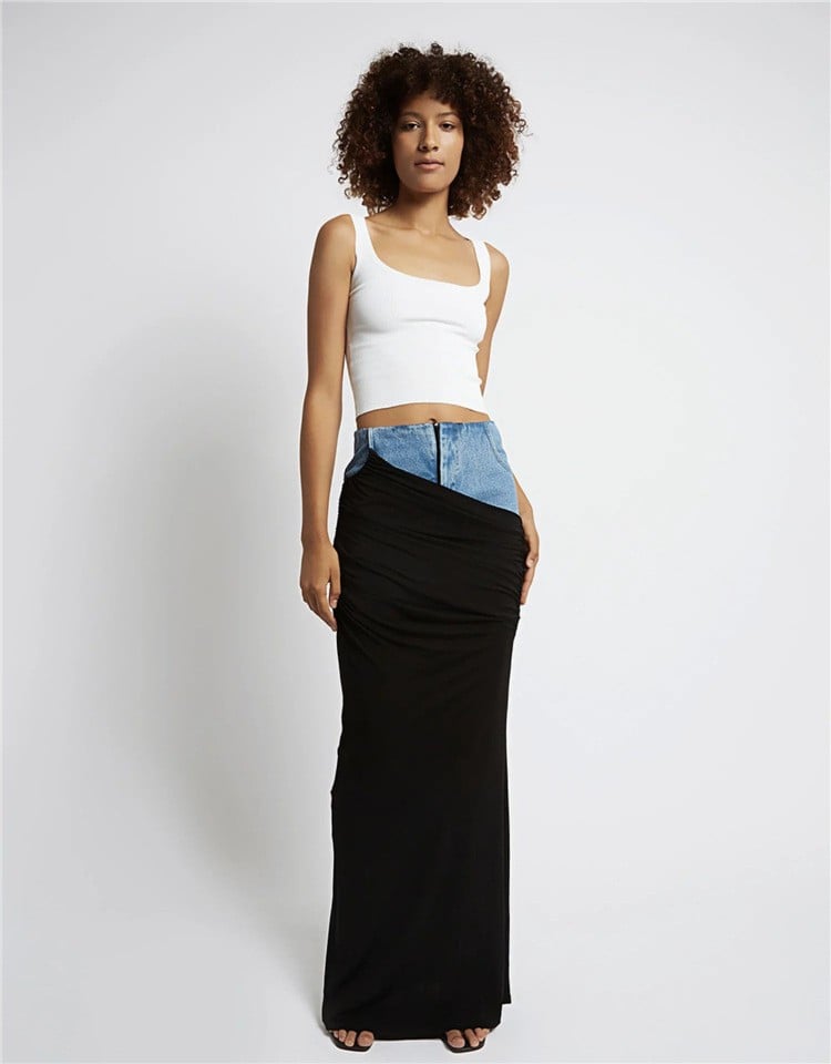 Black Denim Skirt - Fashionable Panel Design