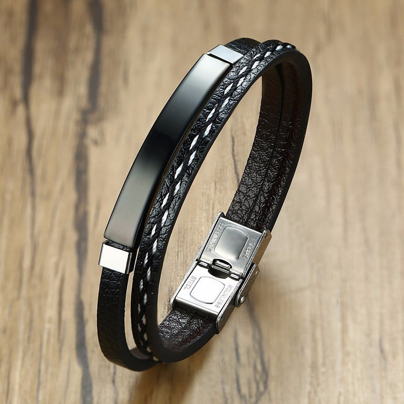 Men's Titanium Steel Woven Leather Bracelet