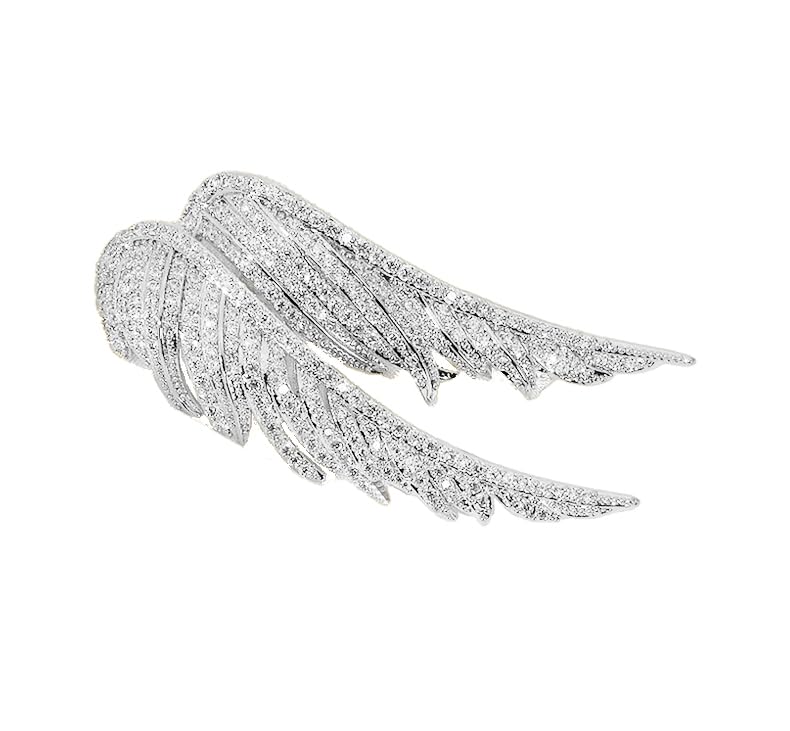 Crystal Angel Wings Brooch PinsElegant Rhinestone Feather Wings Lapel Pin Suit Coat Breastpin for Women Men Wedding Party Jewelry Gitfs (Silver)