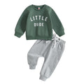 Baby Toddler Boys Fall Winter Outfits Little Dude Letter Printed Long Sleeve Sweatshirts Pants 2Pcs Clothes Set (Dark Green 18-24 Months)