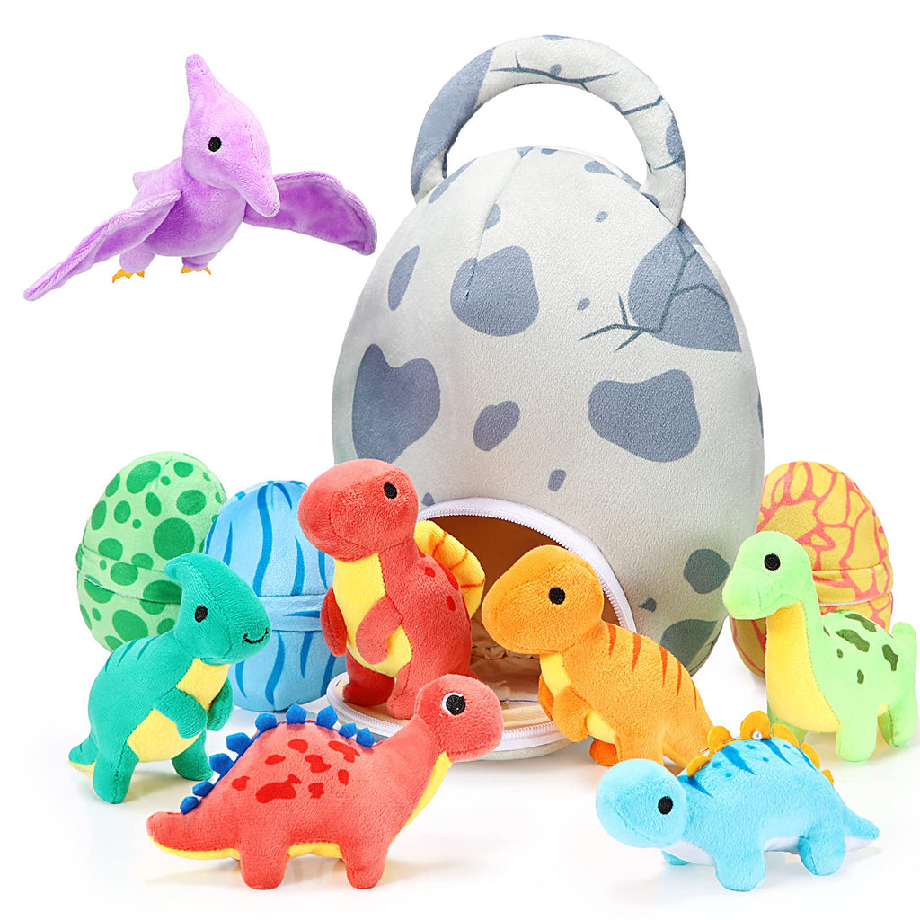 Dino Plush Party Pack - 11 Pcs Toy Set with Egg Bag