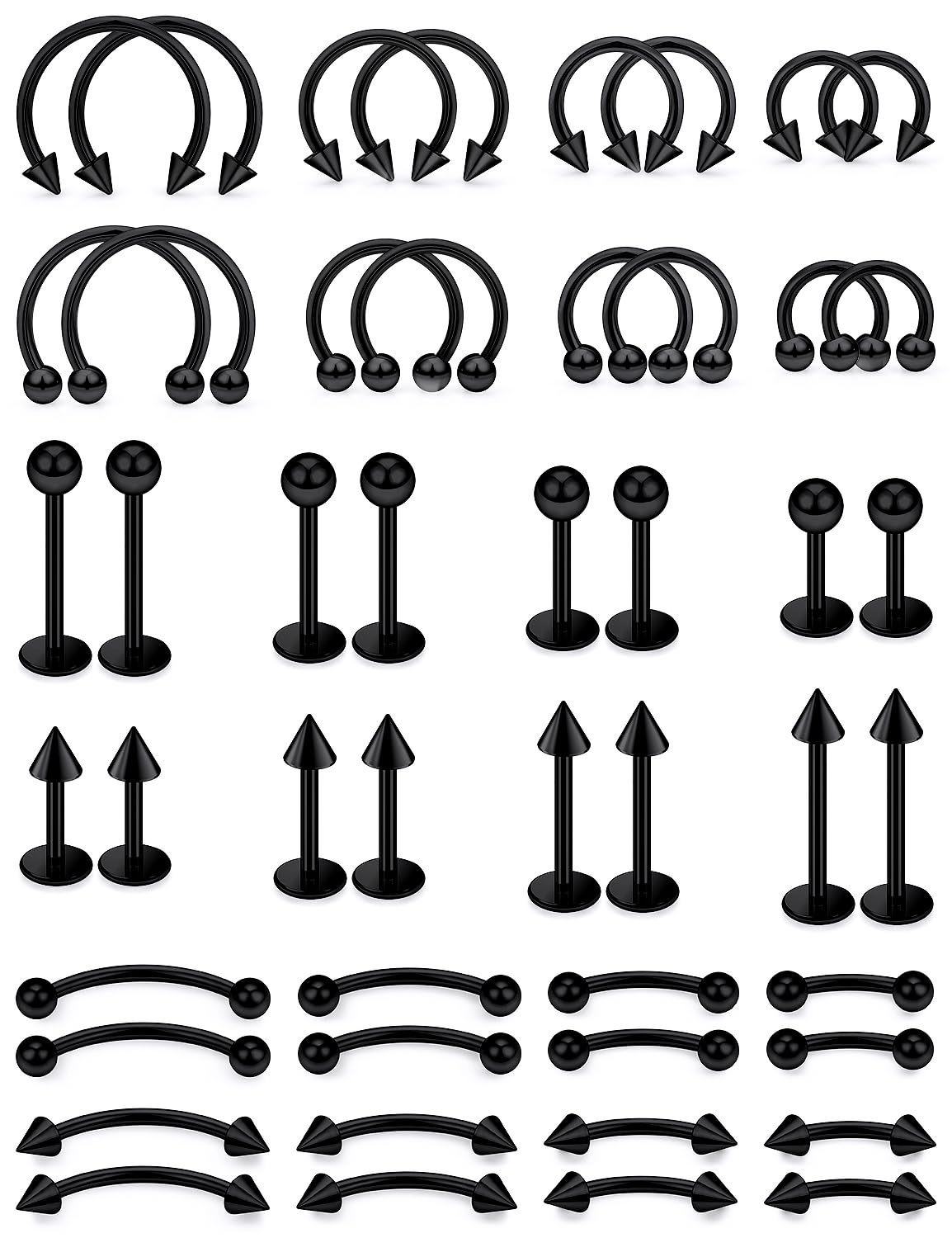 Xnsjeyy 16G Lip Rings Vertical Labret Jewelry Monroe Lip Barbell Ring Medusa Snake Bite Piercing Jewelry Snug Daith Rook Conch Tragus Helix Cartilage Earring Piercing Jewelry for Women Men Black