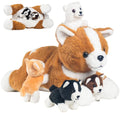 Youthfuljive 5 Pcs Corgi Stuffed Animal with 4 Babies Puppy Inside Big Mommy Dog Stuffed Animals in Zippered Belly Cute Stuffed Corgi Plush Gifts for Kids Boys Girls Birthday Christmas