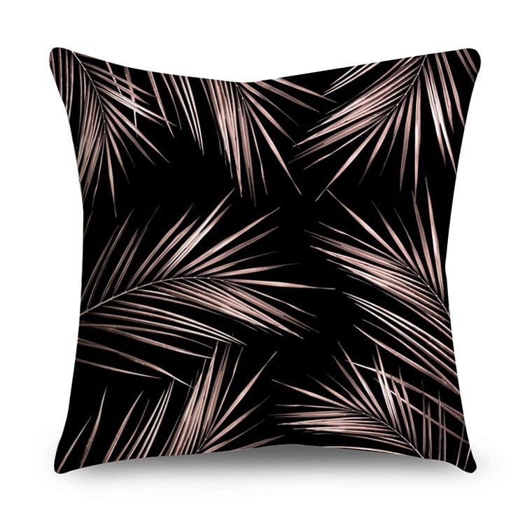 Rose Gold Polyester Pillow Cover with Black Gold Design