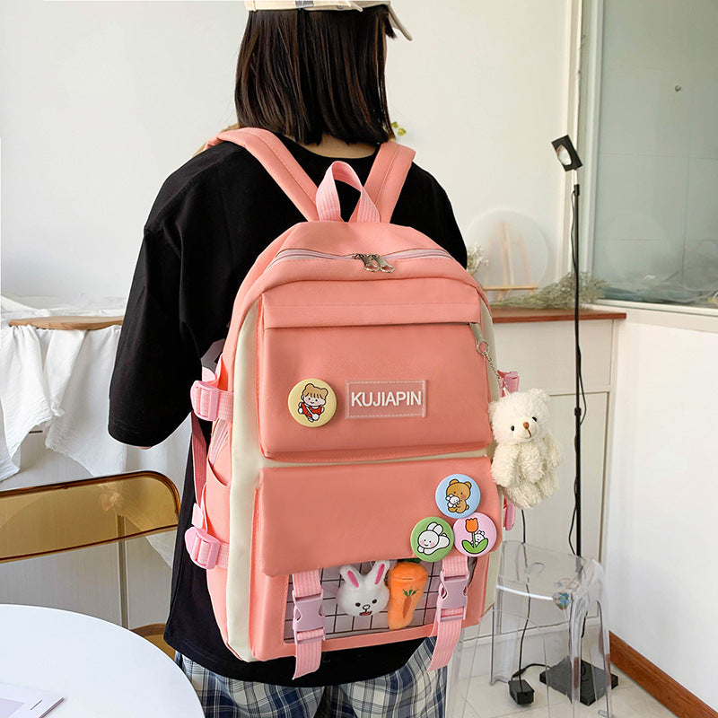 4pcs Women's Fashion Nylon Backpacks with Plush Pendant