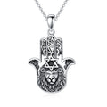 PROESS Hamsa Lion Necklace 925 Sterling Silver Hand of Fatima Pendant Necklace Star of David Hamsa Jewelry Gifts for Women Men for Birthday Christmas