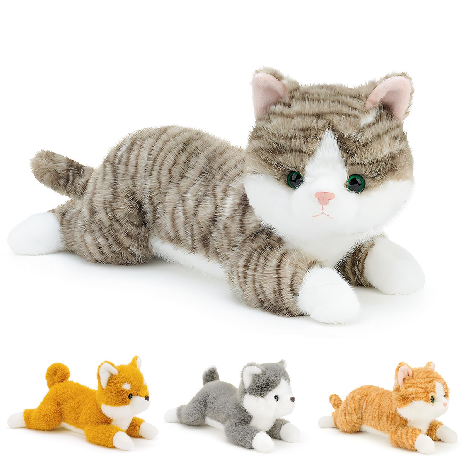 YOUBLEK 19 inch 3 lbs Cat Weighted Stuffed Animals Realistic Weighted Cat Stuffed Animal Sensory Comfort Plush Throw Pillow Soft Kawaii Stuffed Cat Plush Toy Gift for Adults Kids Youth