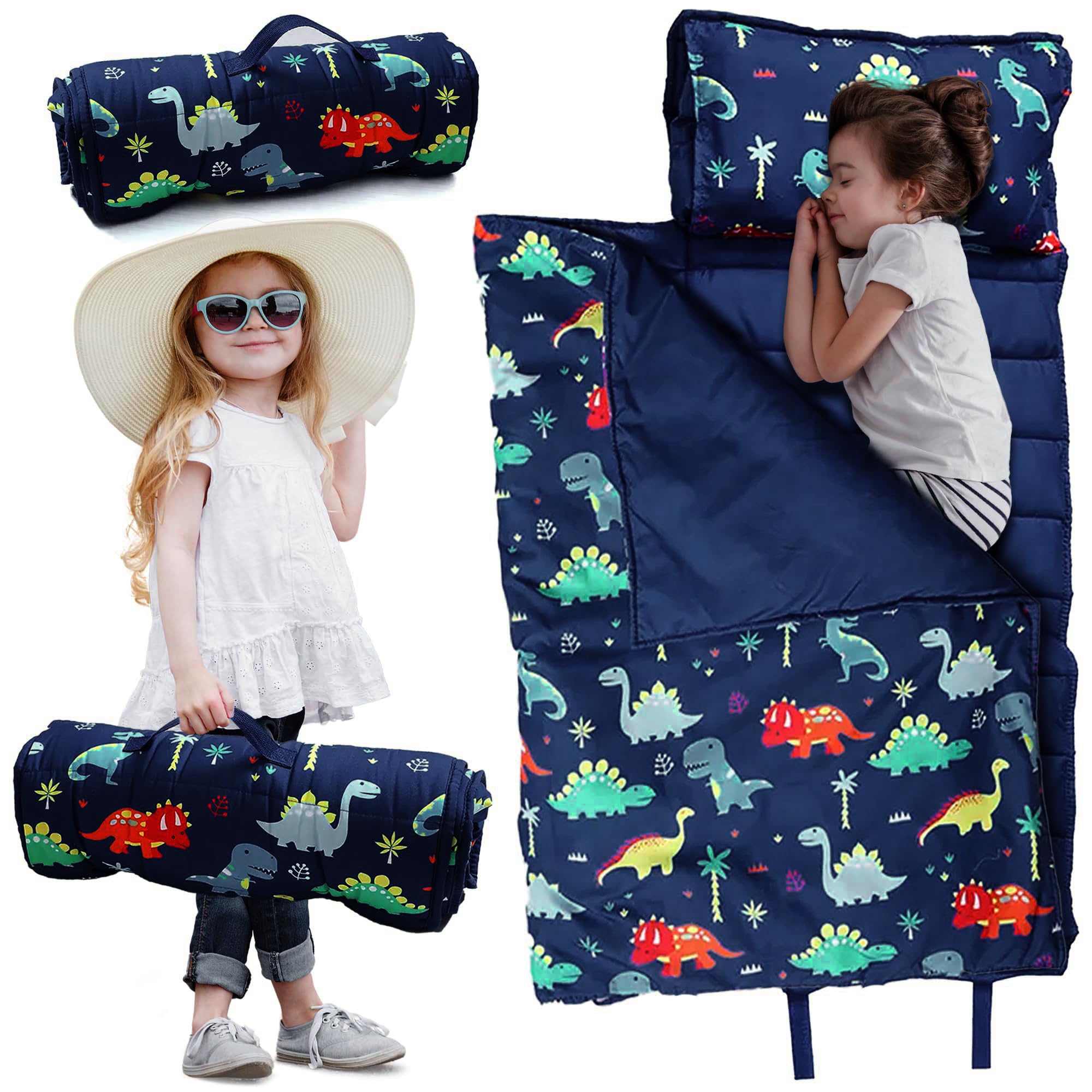 Releone Toddler Nap Mat with Pillow & Blanket – Portable & Lightweight Nap mats for Preschool & Daycare Sleeping mats for Kids with Roll-Up Design That Folds Up to Carry on Back
