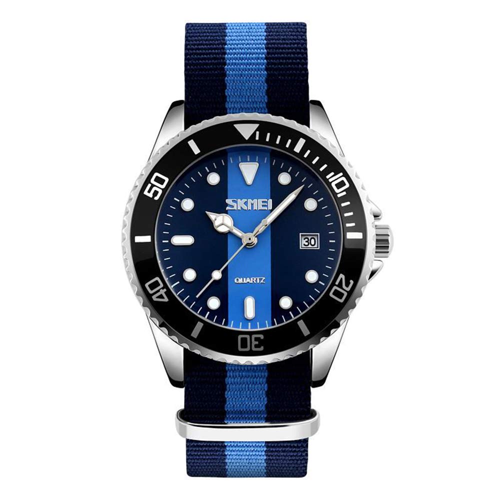 MASTOPMens Quartz Watch Nylon Strap British Style Business Sports Date Display Waterproof Dress Watches (Blue)