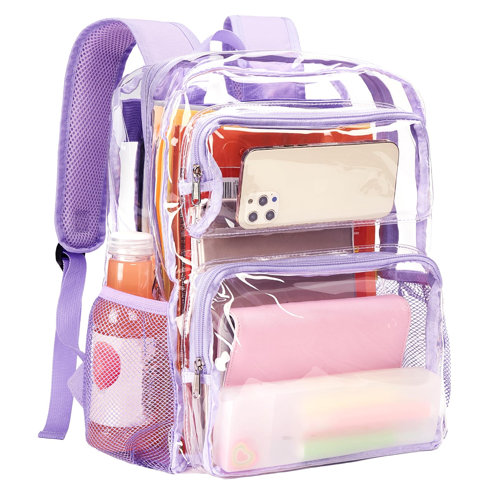 Vorspack Clear Backpack Heavy Duty - Large Clear Bookbag Transparent Backpacks See Through Backpack for College Work Travel Festival - Purple