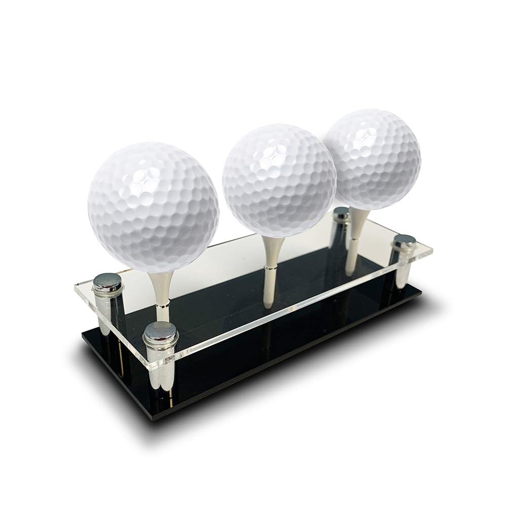 Acrylic Golf Ball Display Stand | Holds 3 Golf Balls | Acrylic and Metal | 3 Golf Tees Included (Acrylic)