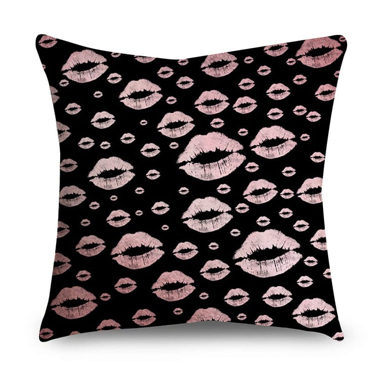 Rose Gold Polyester Pillow Cover with Black Gold Design