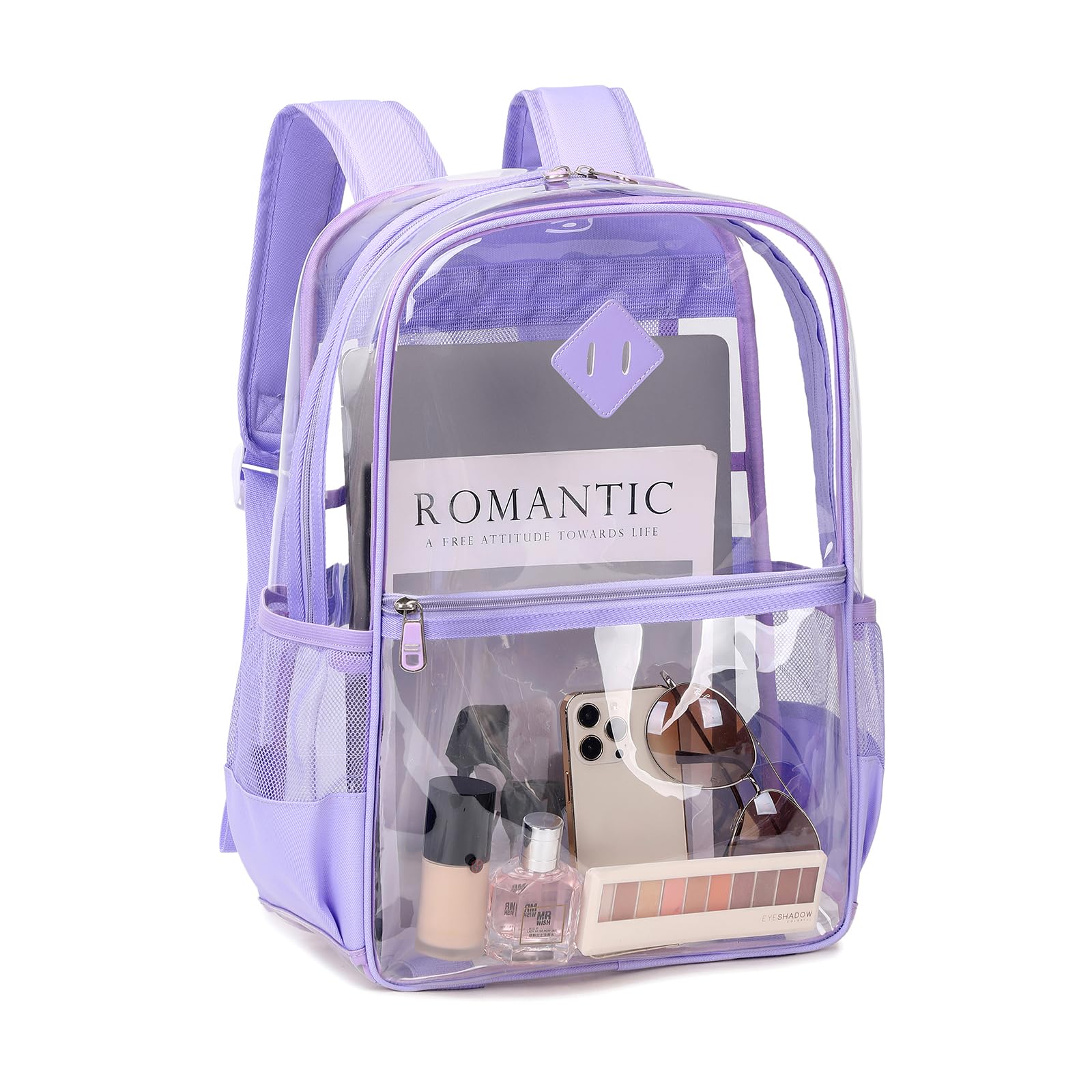 MUSEVOS Clear Backpack Heavy Duty See Through Backpacks for Travel Work Security Concerts College Transparent PVC bookbags Stadium Approved Purple