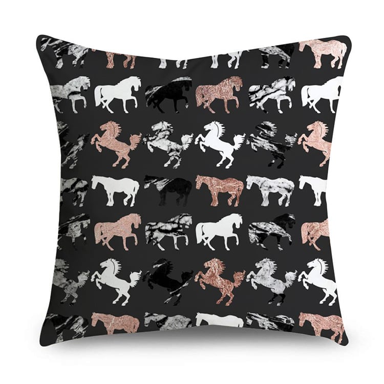 Rose Gold Polyester Pillow Cover with Black Gold Design