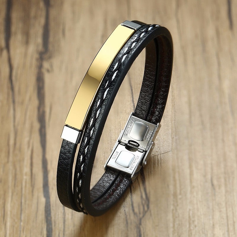 Men's Titanium Steel Woven Leather Bracelet
