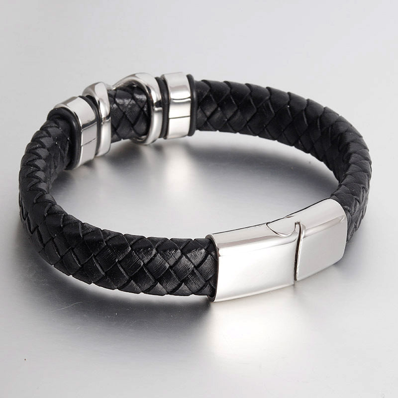 Titanium Leather Weave Men's Bracelet